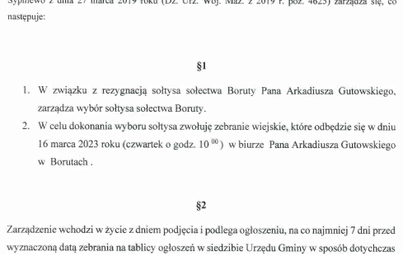 Zdjęcie do Zarządzenie W&oacute;jta Gminy Sypniewo w sprawie wybor&oacute;w uzupełniających sołtysa sołectwa Boruty..