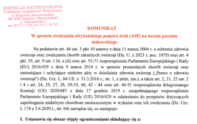 Zdjęcie do Komunikat w sprawie zwalczania AFS na terenie powiatu makowskiego.